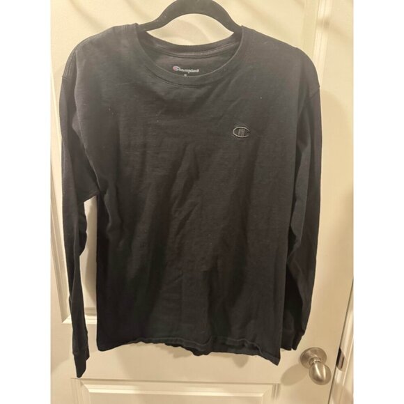Champion T-Shirt Men's M Black Long Sleeve Logo Embroidered Crew Neck Pullover - Picture 6 of 8